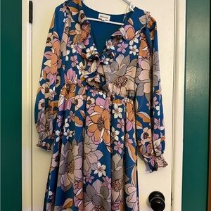 Amaryllis Floral Casual Dress in Blue and Pink